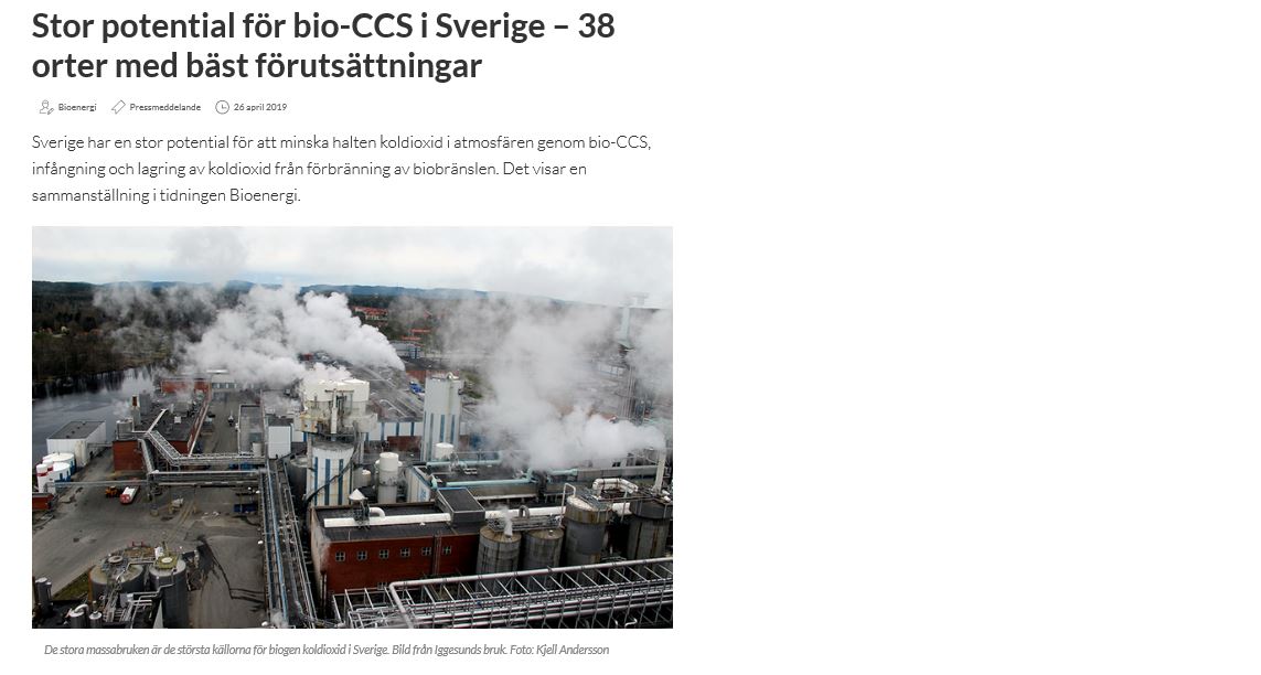 Bioenergis pressmeddelande 26 april 2019
