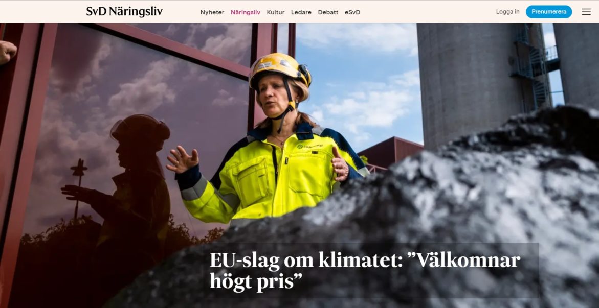 SvD artikel – Vi välkomnar ett högt pris på utsläppsrätter